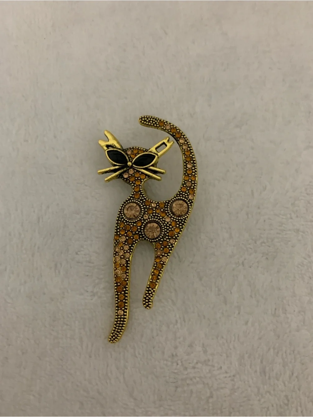 Gold-Tone Cat Brooch with Amber Accents - Unbranded